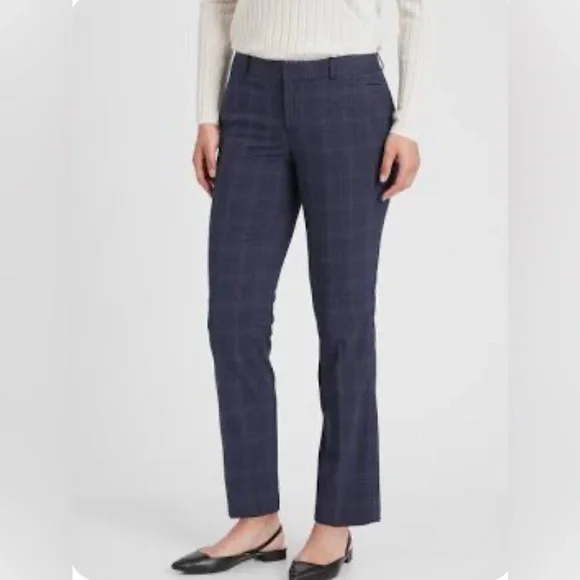 Banana Republic NEW Ryan Women’s Navy Blue Plaid Slim Straight Leg Pants Trouser - Picture 15 of 15